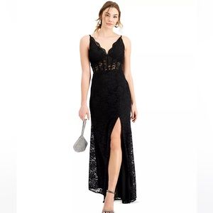 Long Black Lace Sparkle Dress